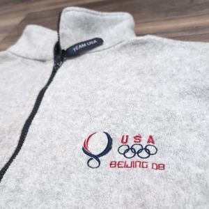 USA Beijing 2008 Olympics Embroidered Fleece Zip Up Jacket Gray Women's Large 5H